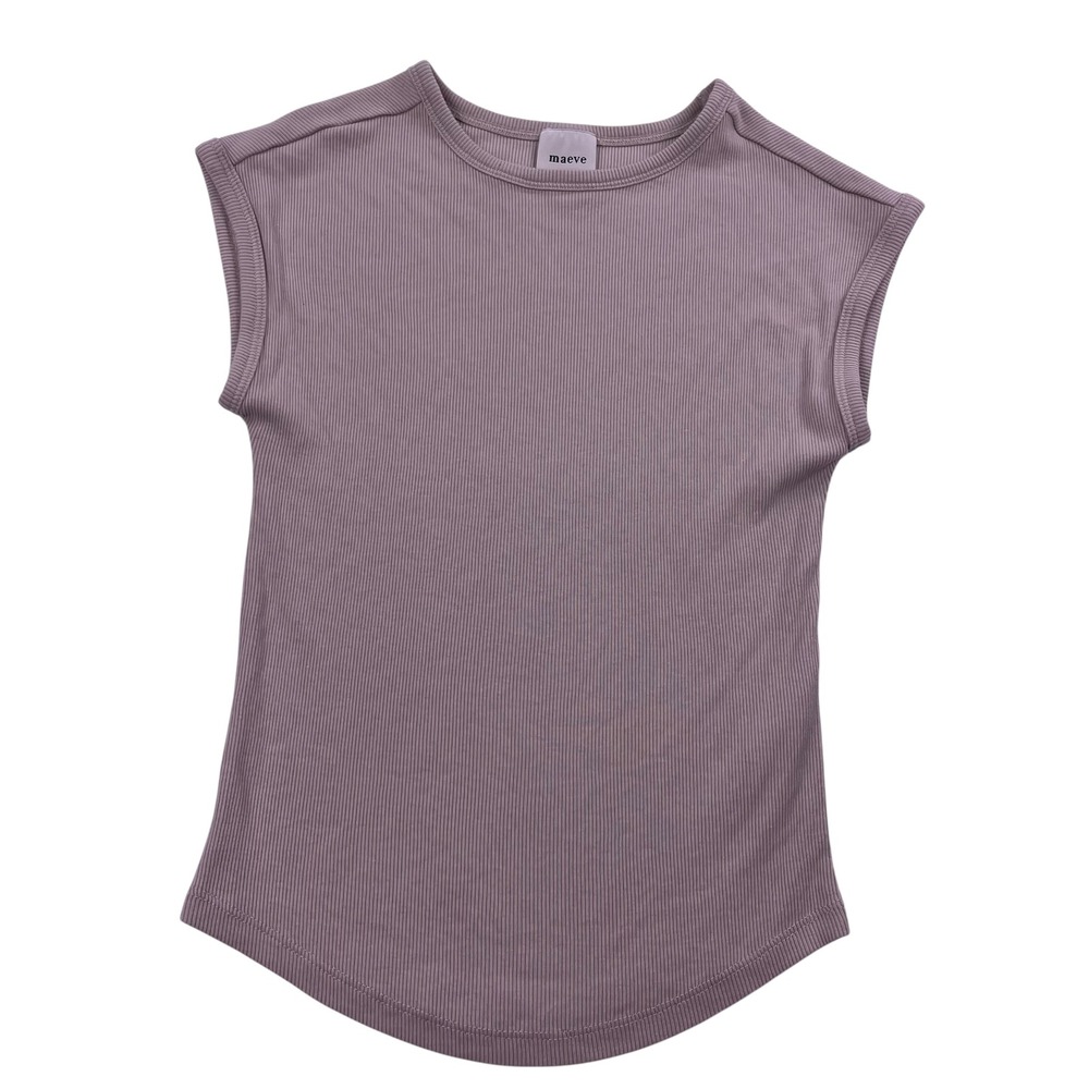 Maeve Betty Crew Neck Muscle Baby Tee Tan Ribbed Sleeveless Top Small OB2311434